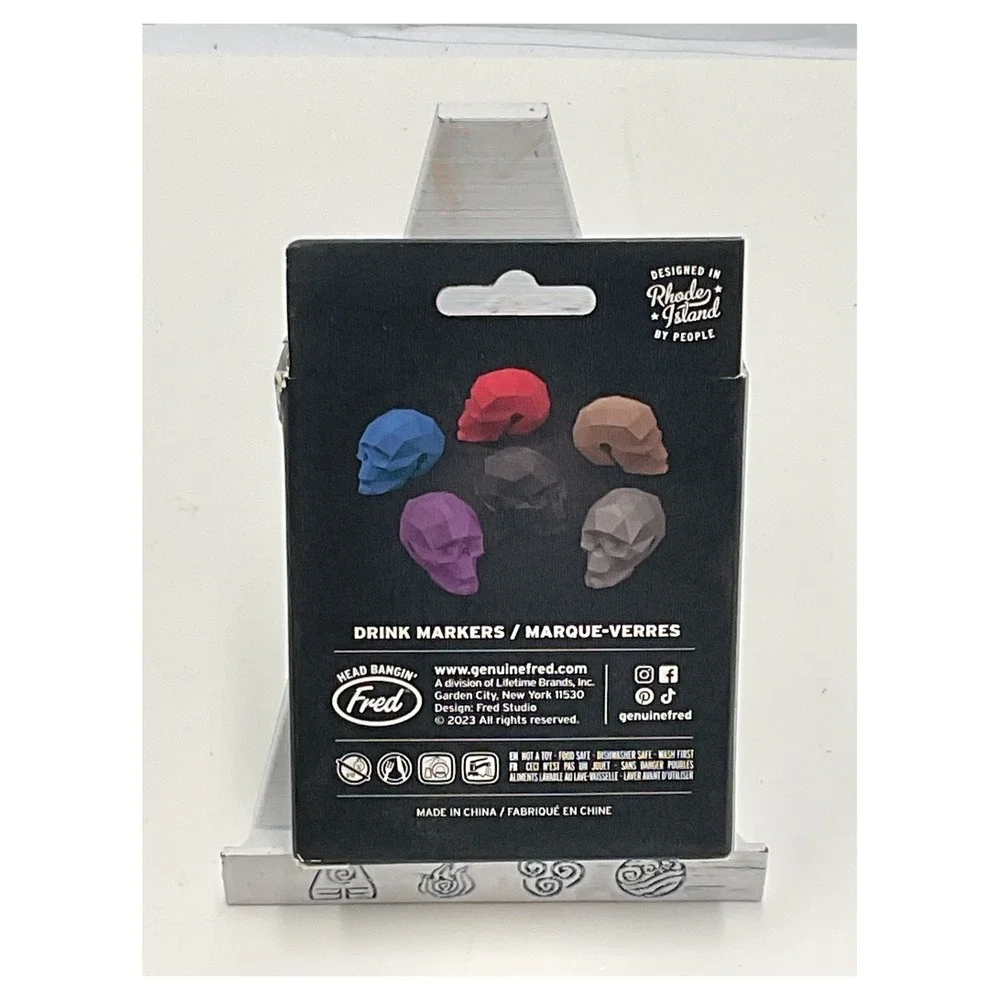 Fred Bar Bones Skull Drink Markers Set of 6 Silicone Wine Glass Charms Halloween
